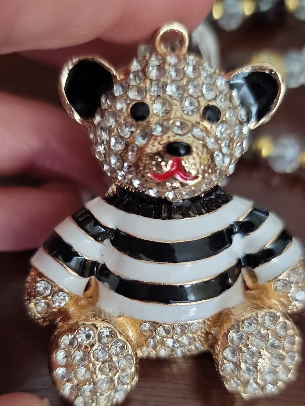 Crystal Teddy Bear Pendant Purse Charm - Gold & Black